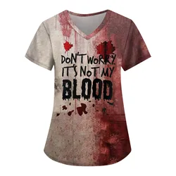 Fashion Healthcare Nurse Blouse Nurse Clothing T-Shirt V Neck Pocket Short Sleeve Summer Top Staff Uniform Clothing Beauty Salon
