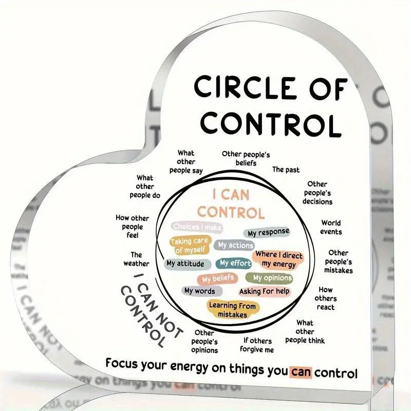 1pc Acrylic Heart Shape Plaque Gift, Circle of Control & I Can Control Sign Acrylic Block Decor, Mental Health Room Acrylic