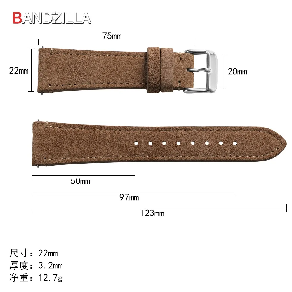 20mm 22mm Vintage Wildleder Leder Uhrenarmband für Seiko Handgefertigte Nähte Armband für Rolex Universal Quick Release Armband – Detail 8