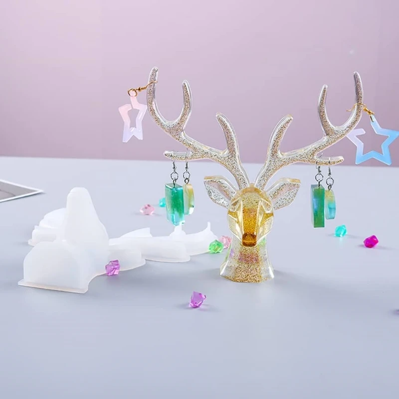 DIY Crystal Epoxy Resin Mold Deer Antler Decoration Silicone Mold Christmas Deer Jewelry Frame Mirror Epoxy Mold For Resin