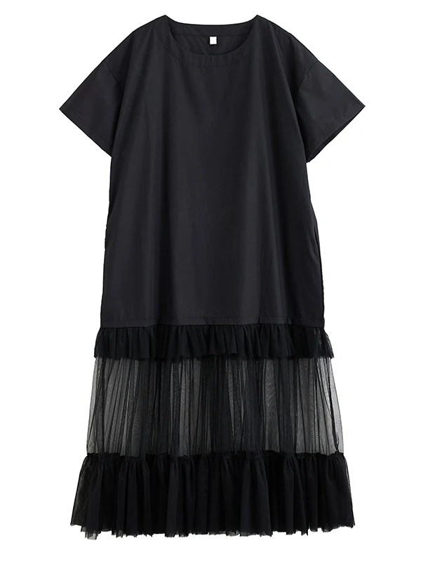 Tannt femmes robe mode maille Patchwork irrégulière t-shirt robes asymétrie noir décontracté longue été t-shirt robes pour les femmes