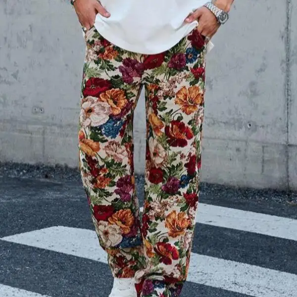 

Floral Print Straight Leg Casual Pants High Waist Neutral G Other Fabric Material 00% Winter Collection JHW4288