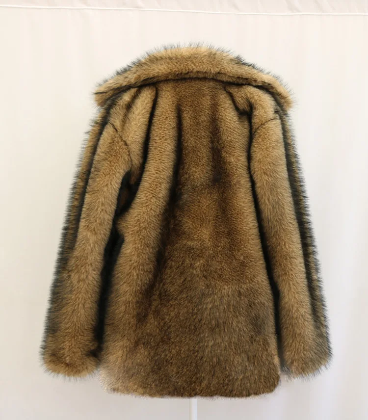 Men Faux Fur Coats Full Sleeve Coat Thick Warm Turn Down Collar Streetwear Work Overcoat Open Stitch Outerwear Autumn Winter