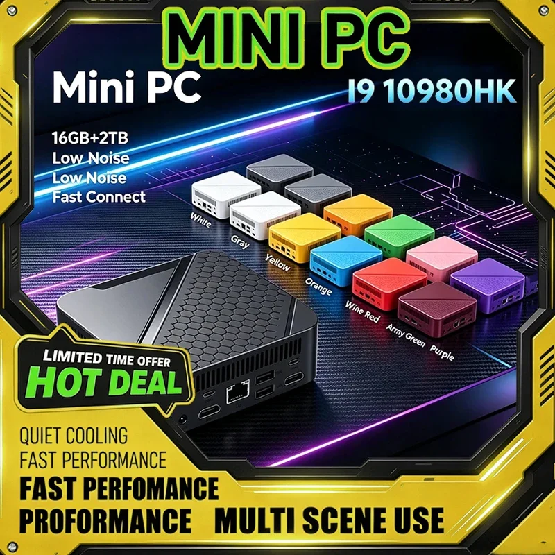 Multi-Color Intel I9-10980HK Mini PC 16GB 2TB Storage WiFi6 Output Windows 11 Gaming And Office Ready High Speed Computer