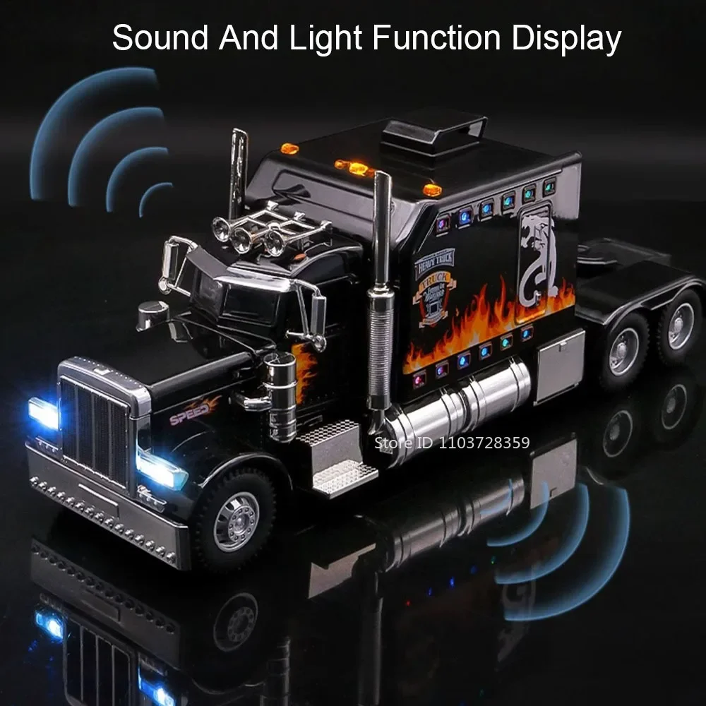 1:24 escala peterbilt389 modelos de brinquedo de carro liga diecast tratortruck brinquedos som luz portas abertas puxar para trás para crianças edutainment
