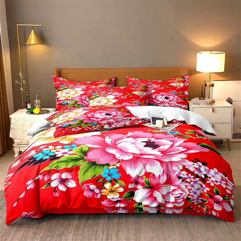 

Red Big Flower Bedding Set Lovely Duvet Cover Boys, Kid's Quilt Cover Girls Room Gorgeous Bedding King/Queen Duvet Cover Set