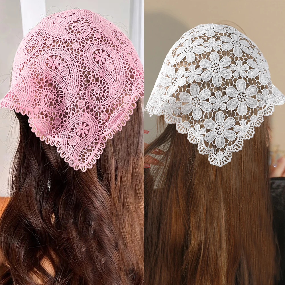 Haimeikang Verão Mulheres Floral Headband Turbante Triangular Cachecol Fita Oca Moda Bandana Headwear Acessórios de Cabelo Moda