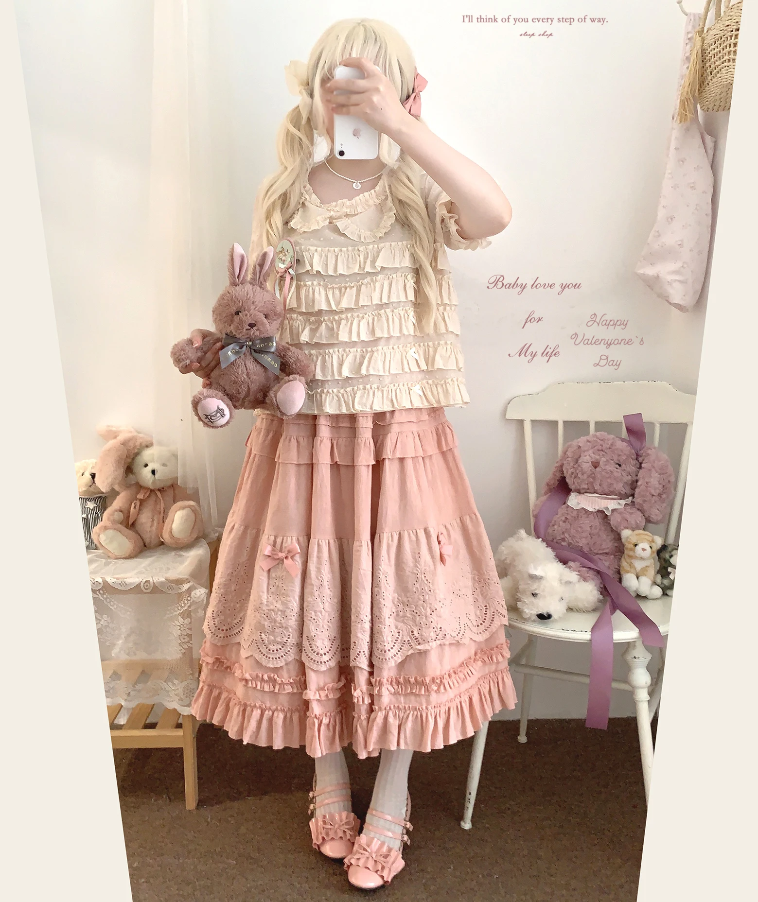 Japanese Mori Girl Sweet Lolita Lace Embroidery Skirts Women Y2K High Elastic Waist Retro Bow Ruffled A-line Cake Princess Skirt