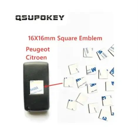 QSUPOKEY 1PCS/5PC/10 pcs 16mm Original Car Key Sticker Square Shell Emblem Symbol auto replace logo For Peugeott use on KD remot