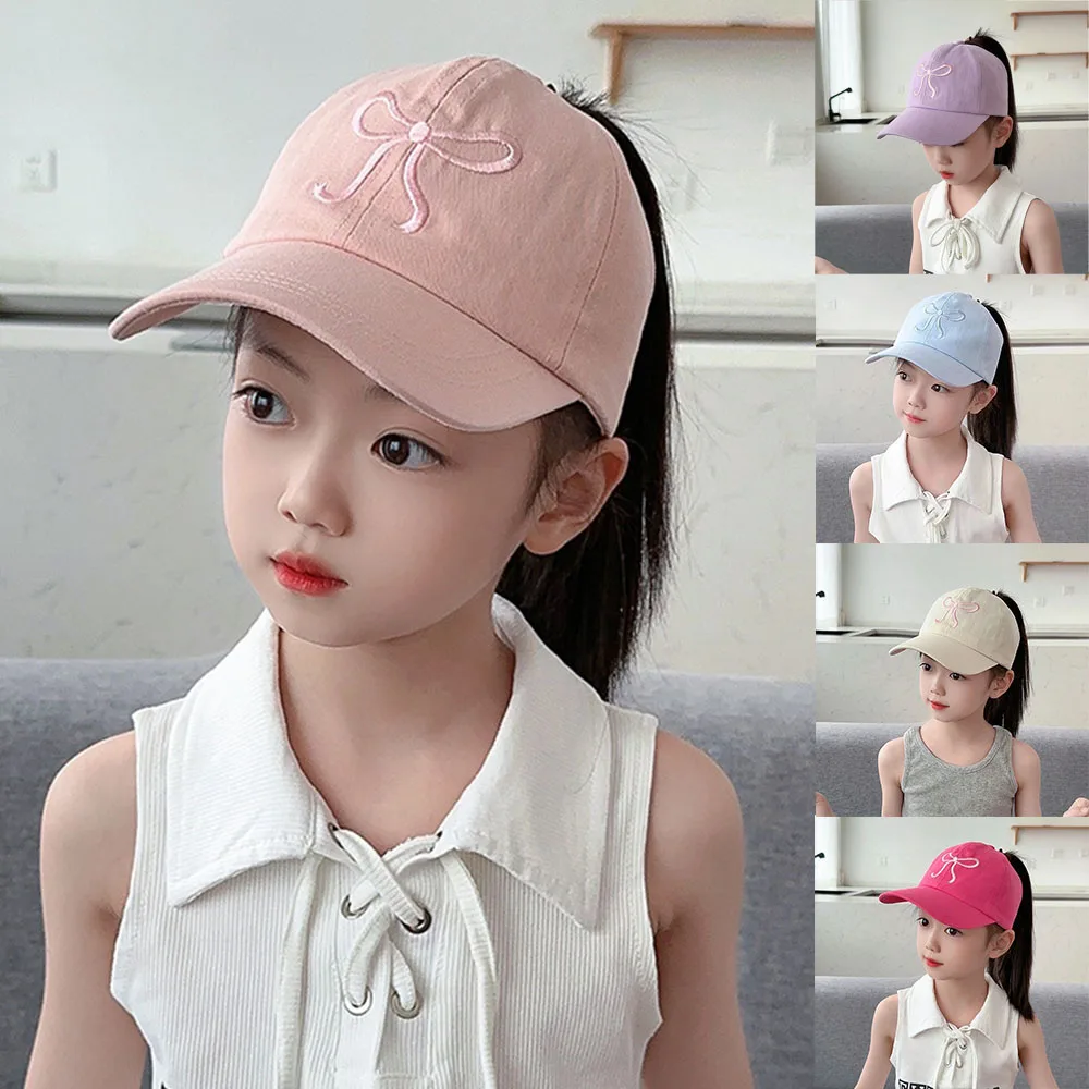 Sweet Bow Baby Girl Baseball Caps Pink White Children Sun Hat High Ponytail Kids Boy Sun Hats Adjustable Outdoor Travel Caps New