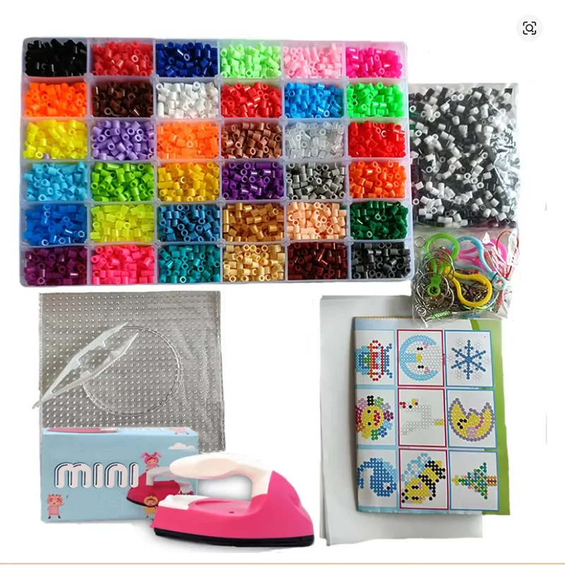 Perler Beads Kit 5mm/2.6mm Hama Beads Whole Set with Pegboard and Iron 3D Puzzle DIY Toy Kids Creative Handmade Craft Toy Gift