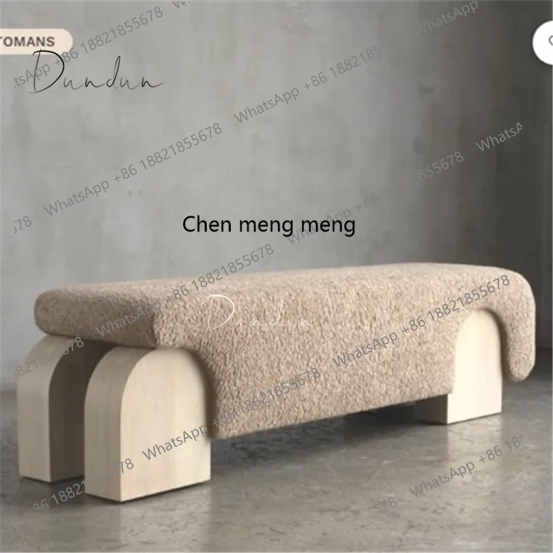 

Simple Modern Solid Wood Sheepskin Soft Cushion Bed End Stool Nordic Fabric Living Room Shoe Changing Stool