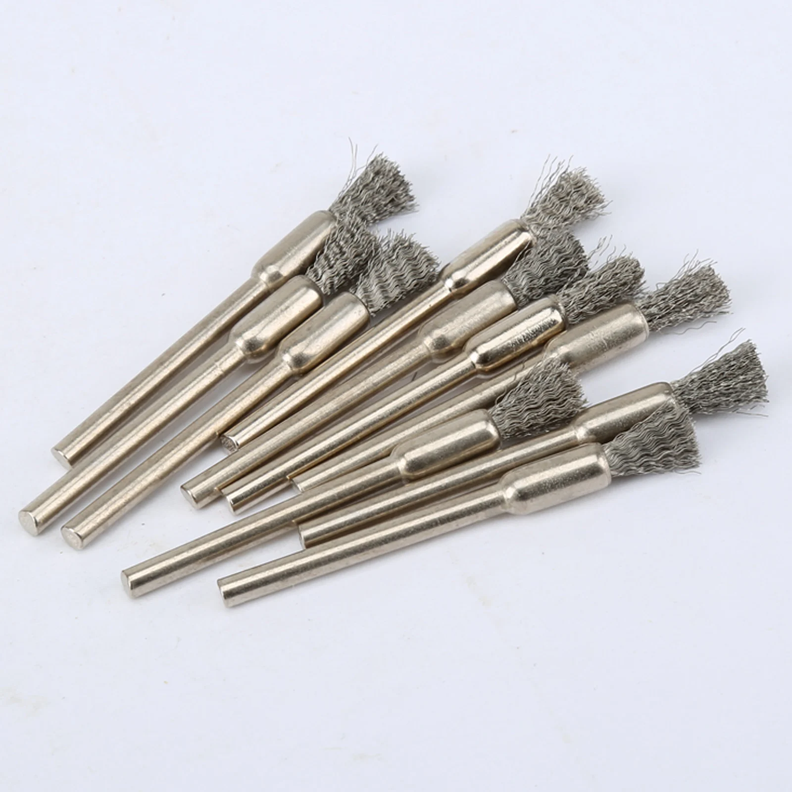 10Pcs Pencil Brushes Stainless Steel Mounted Wire Wheel Brush 3.17mm Shank Mandrel Set for Power Rotary Tools Abrasive Tools