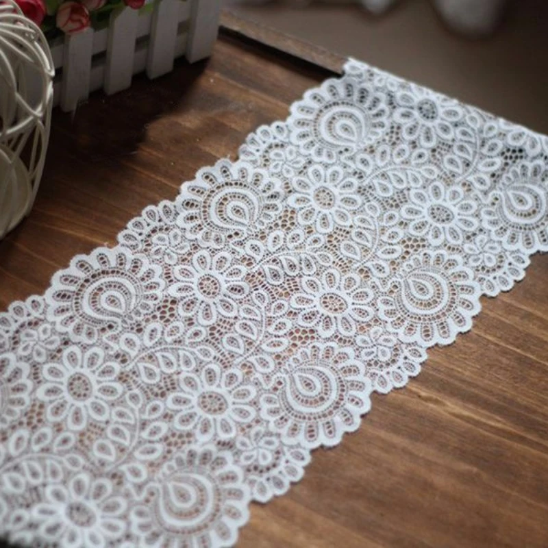 New Arrival 3Yards 22cm Black White Lace Fabric DIY Crafts Sewing Suppies Decoration Accessories For Garments Elastic Lace Trim