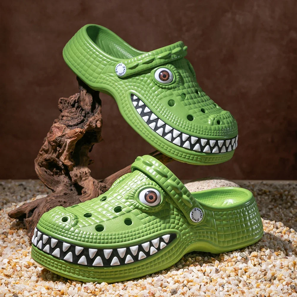 Women's Crocodile Hollow Cartoon Clogs EVA Non-Slip Platform Breathable Beach Shoes Casual Outdoor Slip-On Footwear