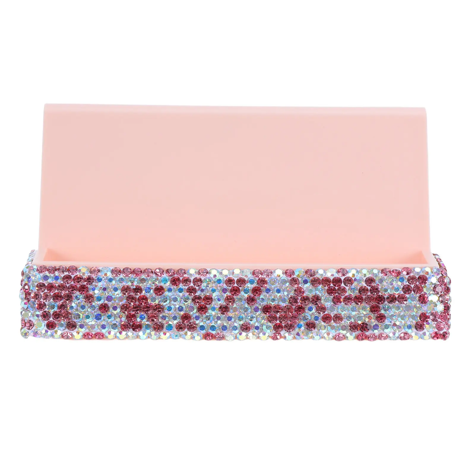 Rhinestones Crystal Business Card Holder Pink Elegant Desktop Card Display Stand Office Desk Holder Box for Cards