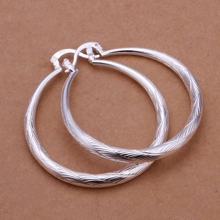 925 Silver color Earrings top quality fashion design round 4CM women lady wedding beautiful charm cute Earring Jewelry