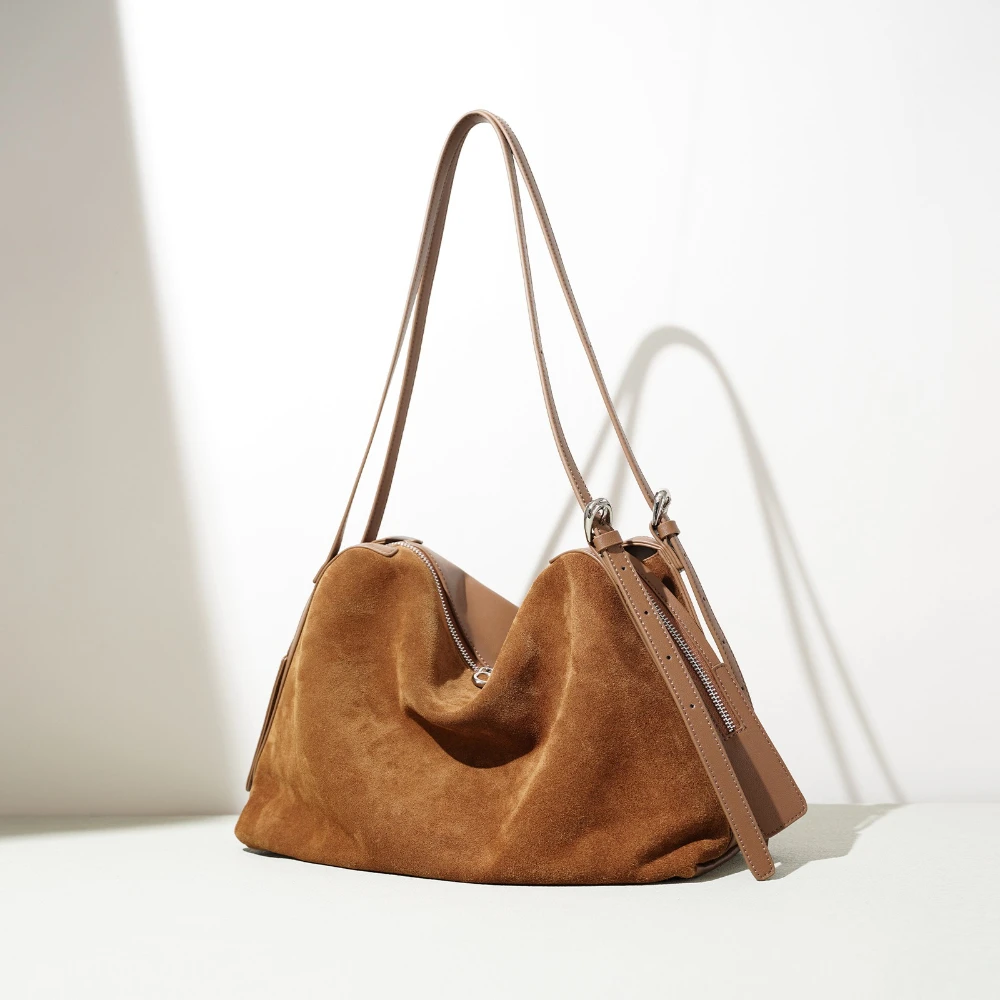 

2024 новая кожаная сумка подмышки, сумка через плечо в стиле ретро, универсальная сумка большой вместимости, сумка на молнии, модная модная сумка-тоут, воловья кожа