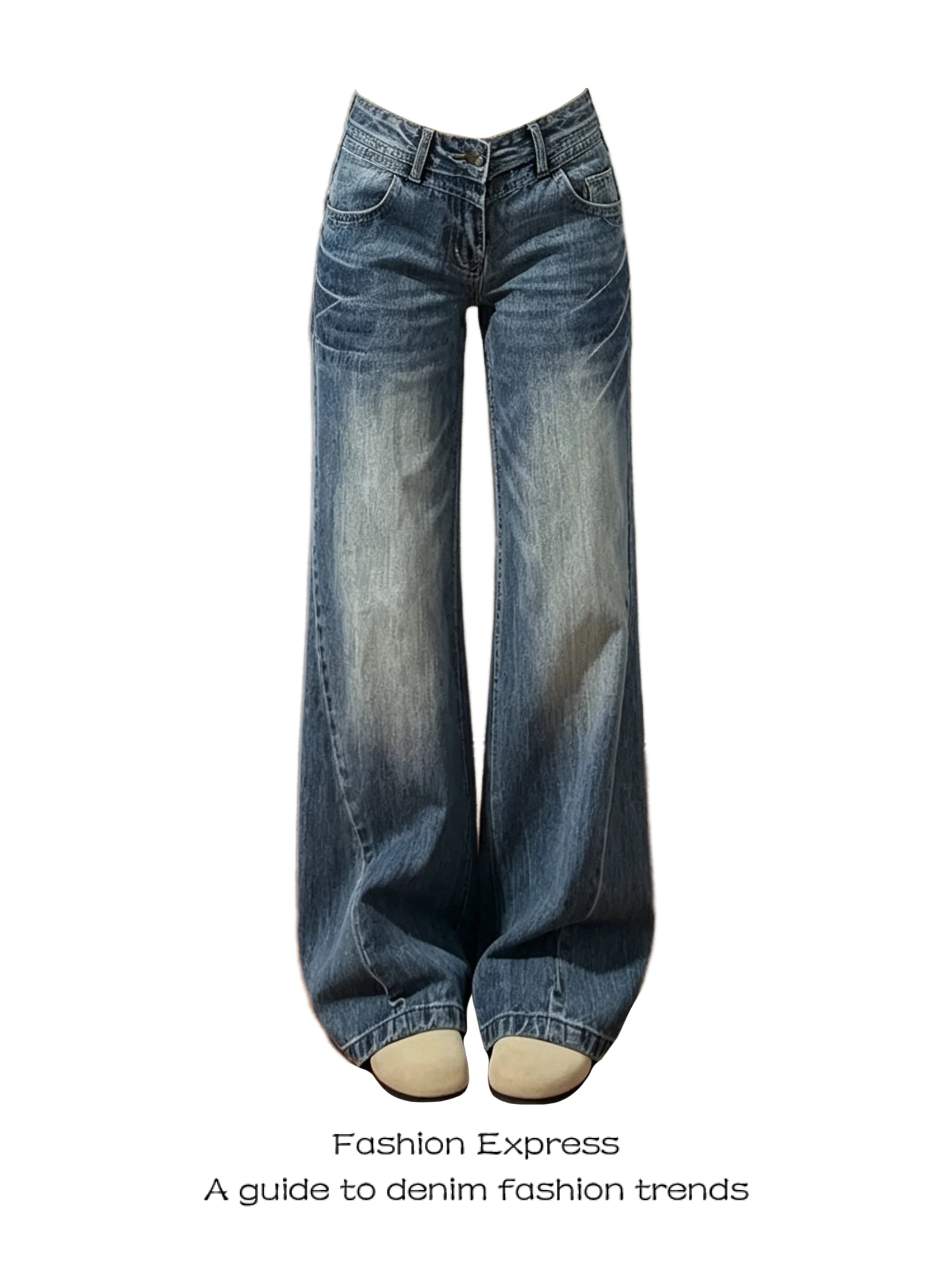 

American Style Low Waist Embroidered Denim Jeans Women's Summer New Retro Blue Washed Slimming Straight Leg Trendy Pants