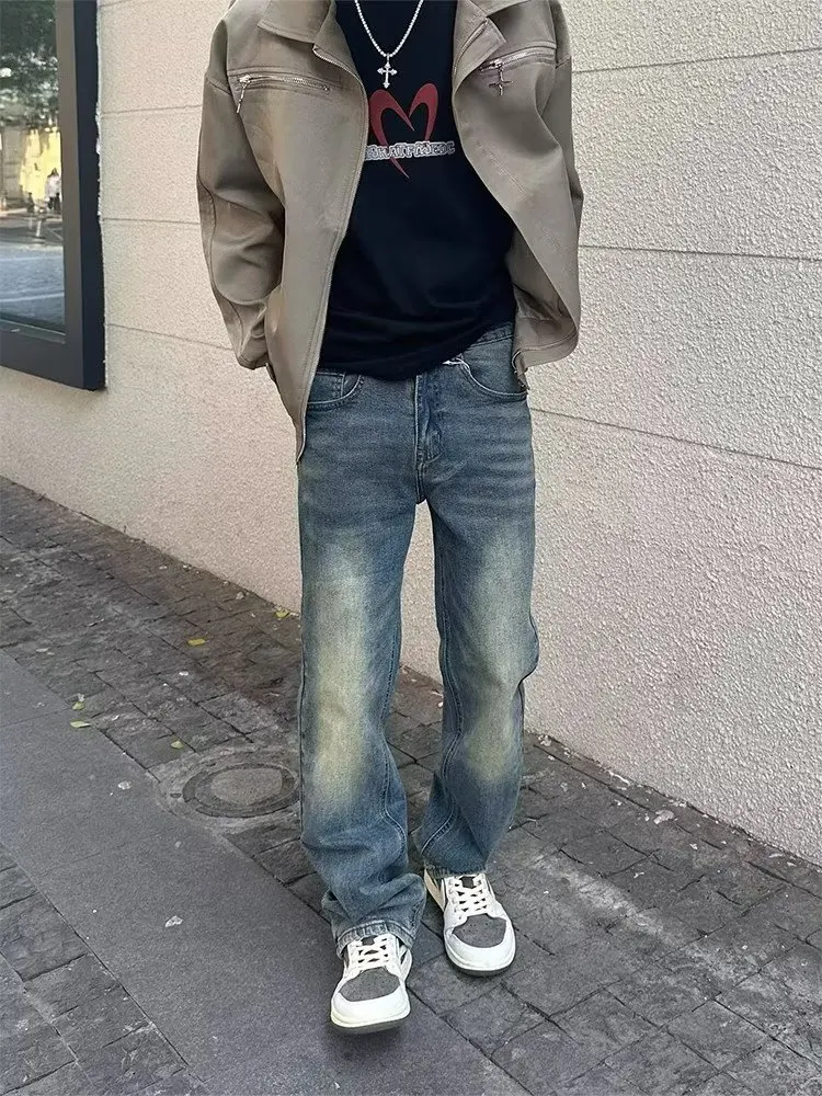 

Retro American High Street Cleanfit Men's Jeans Straight Leg Loose Fit Versatile Casual Long Pants Youth Trend Summer 2023