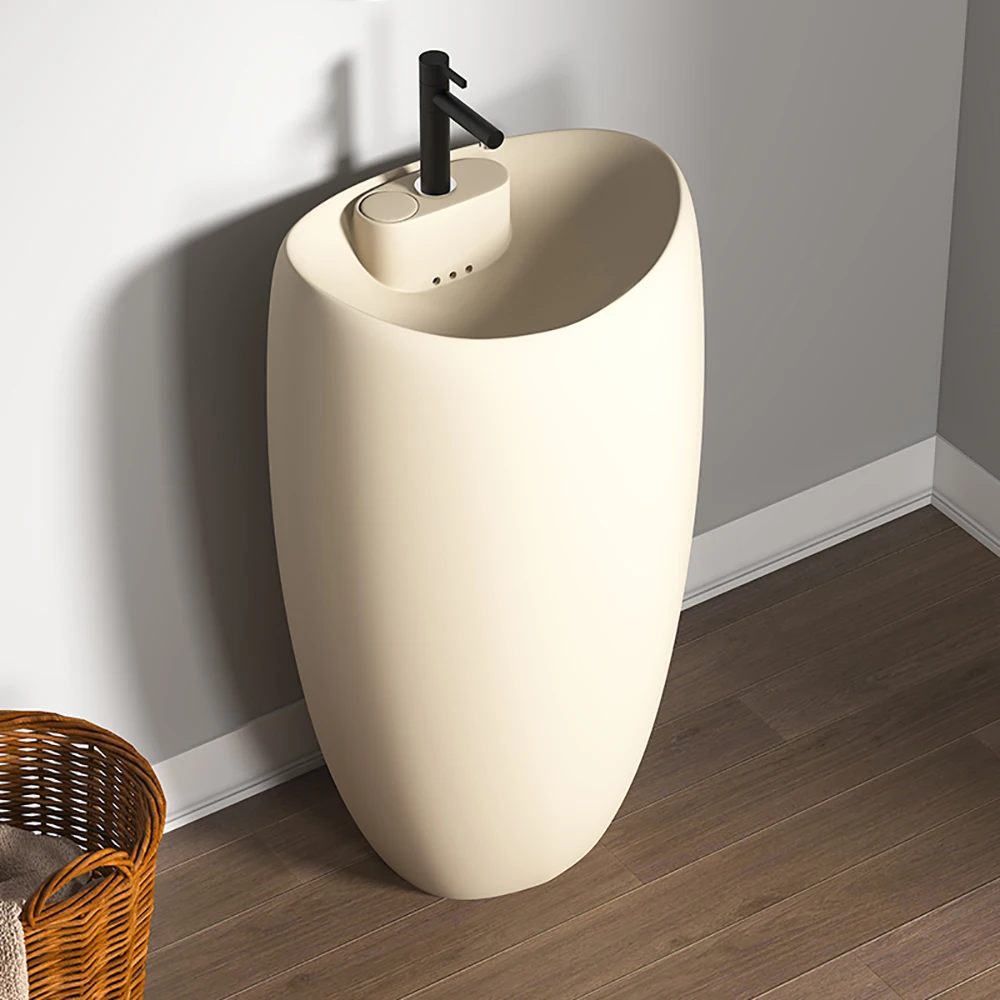 Square Wall Mounted Ceramic Bathroom Sink Modern Integrated Hanging Wash Basin For Small Apartment Balcony Hotel