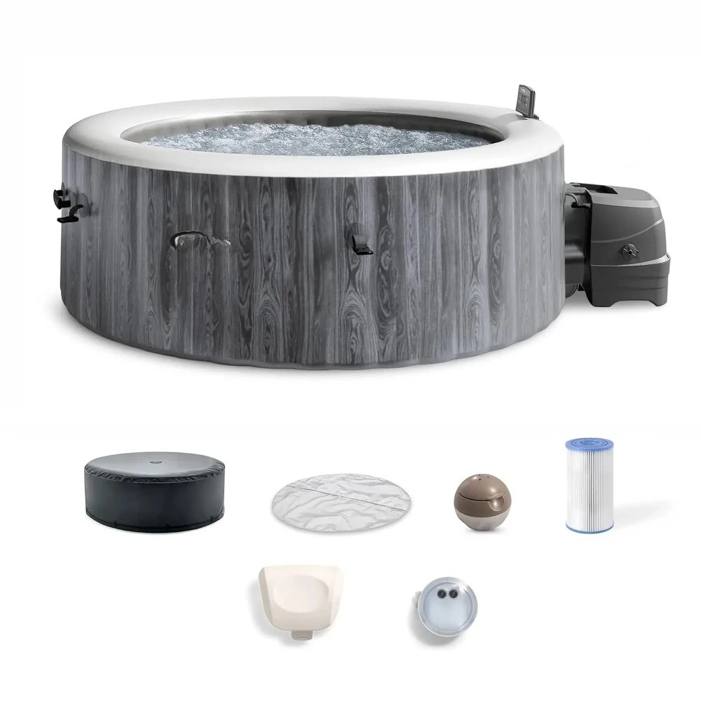 Greywood Deluxe Spa Set: Includes Energy Efficient Spa Cover - 140 Bubble Jets - Round Design - 4, Custom