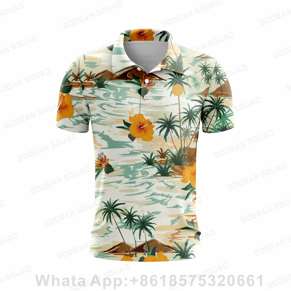 2023 New Summer Hawaii Style Men Polo Shirt Casual Fashion Short Sleeve Quick Dry Fishing Golf T-shirt Tops Clothing Plus Size