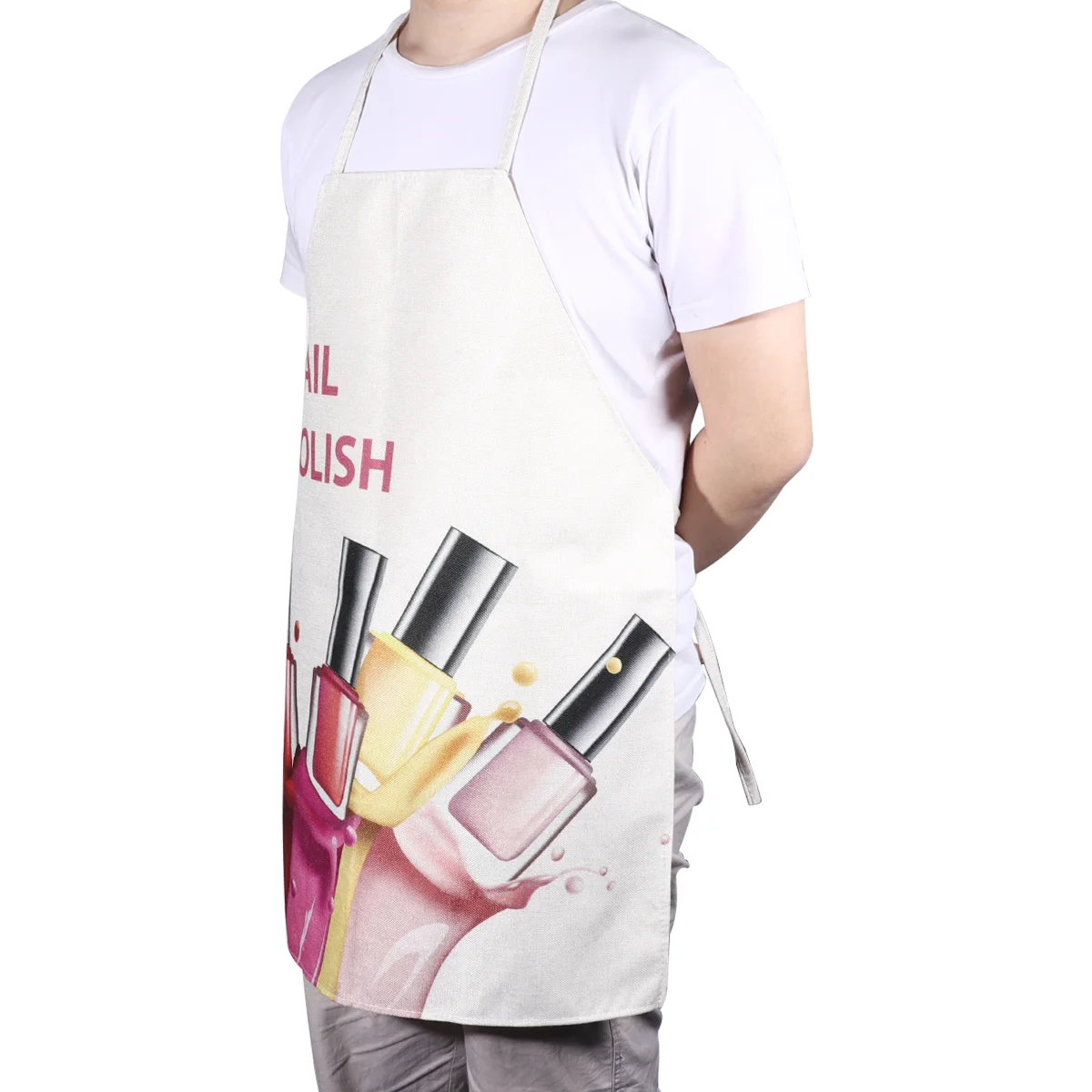 

Pink Nail Polish Printing Apron Restaurant Cooking Baking Dress Cotton and Linen Painting Working Apron for Home Kitchen