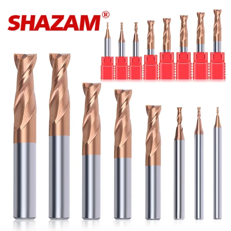 SHAZAM HRC55 2-Flute Carbide Endmill 1.0mm-12.0mm Tungsten Steel Milling Cutter CNC Machining Center End Mill Tools 11-Piece-Set