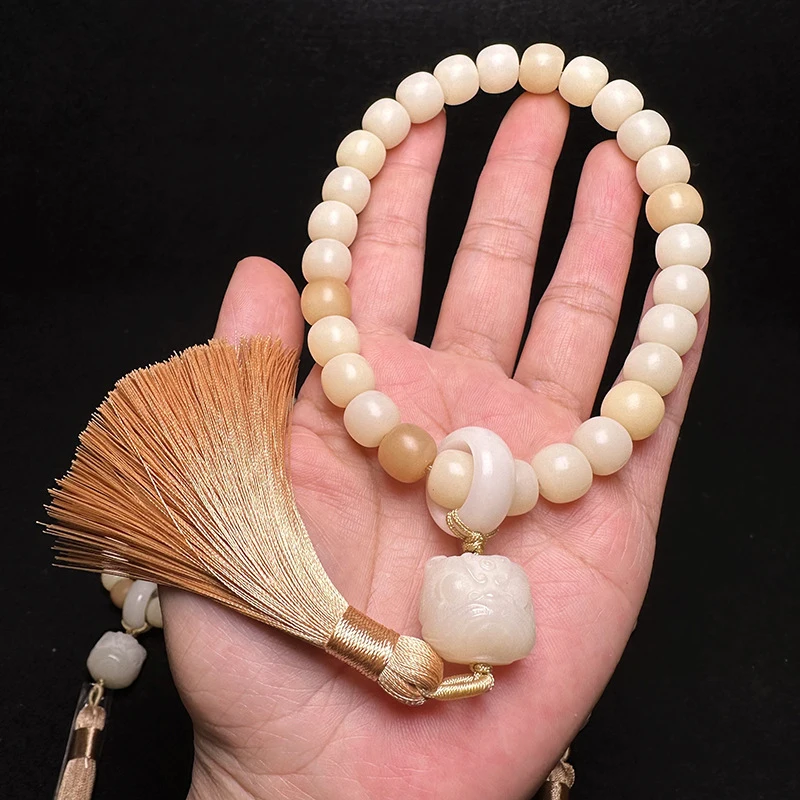 Multi-colored Root Handheld White Jade Bodhi Bracelet with weathered gradient color, suitable for both women and men as a