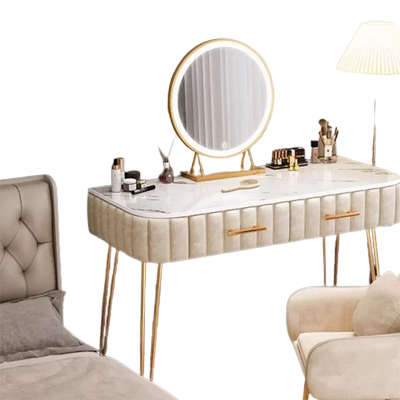 Luxury LED Dresser Table Glass Organizers White Make Up Drawers Dressing Table