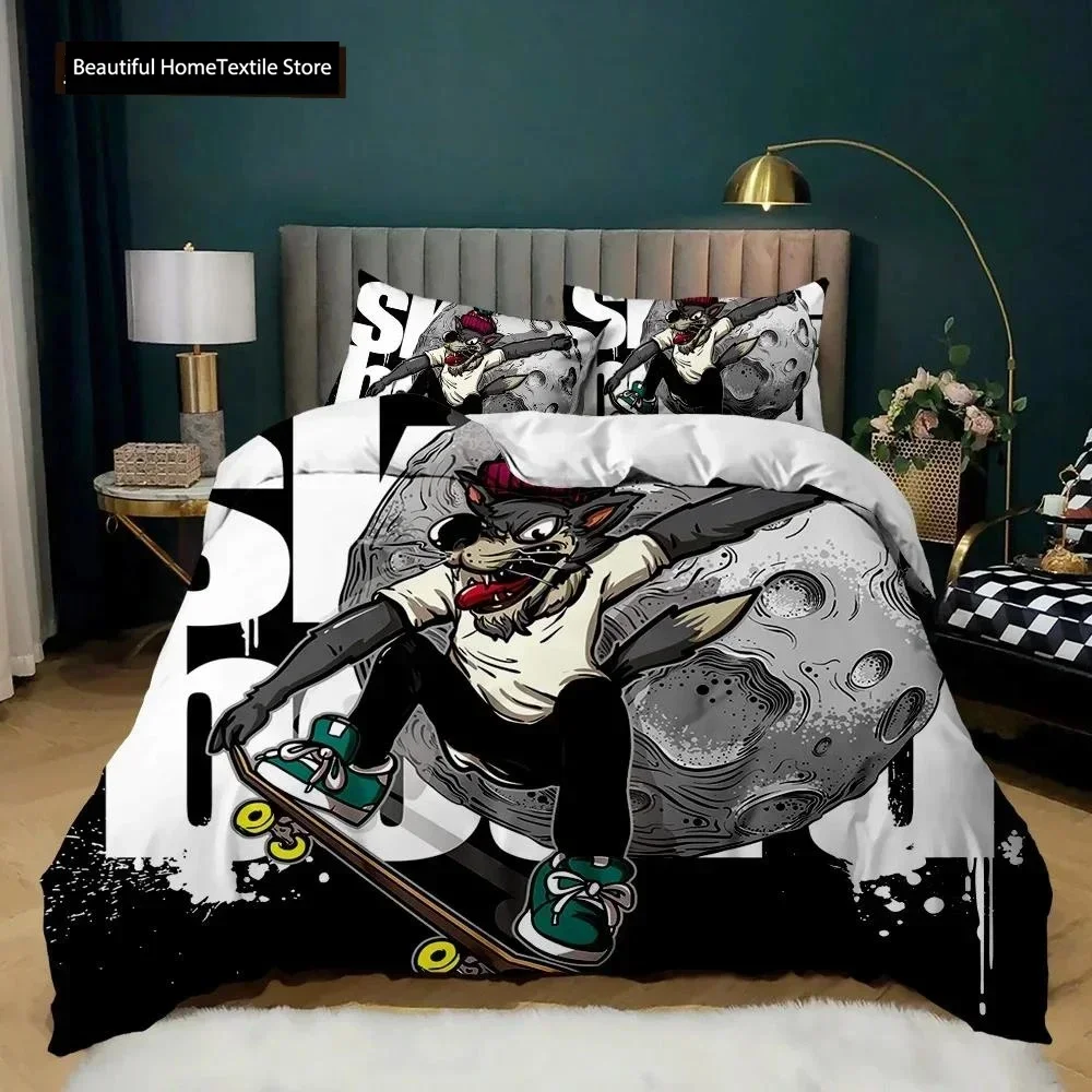Cartoon Skateboard Hip Hop 3D NEW Duvet Cover Pillowcase Bedding Set Adult Girl Bedroom Decoration Children Single Double Large