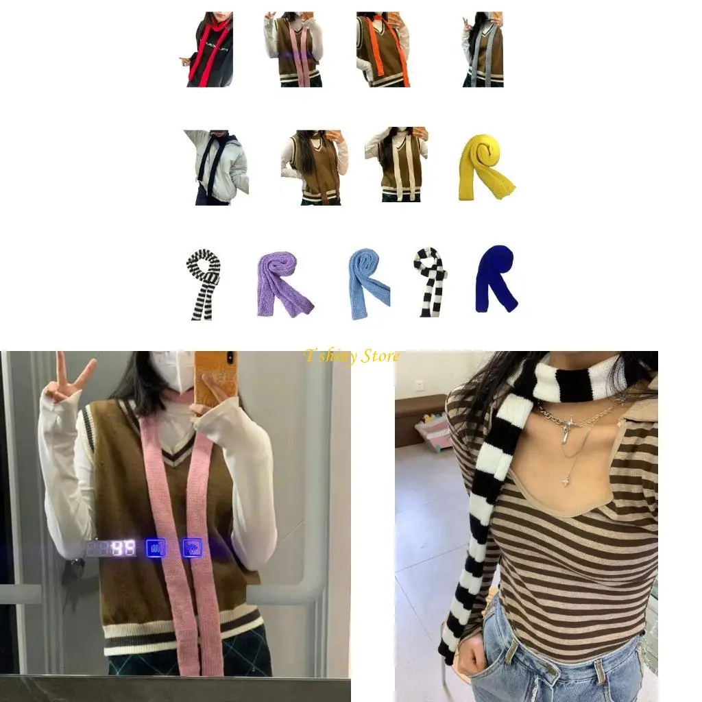 

N58F Women Skinny Scarf Thin Choker Belt Strip Long Tie Scarf Bag Handle Wrap