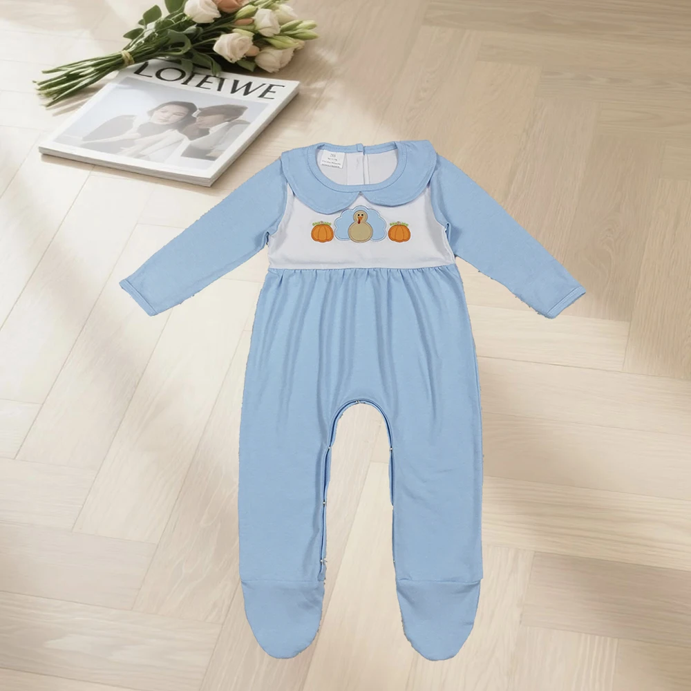 

10.10 Комбинезоны для маленьких мальчиков с вышивкой тыквы, Турция, синие комбинезоны для маленьких мальчиков на День благодарения