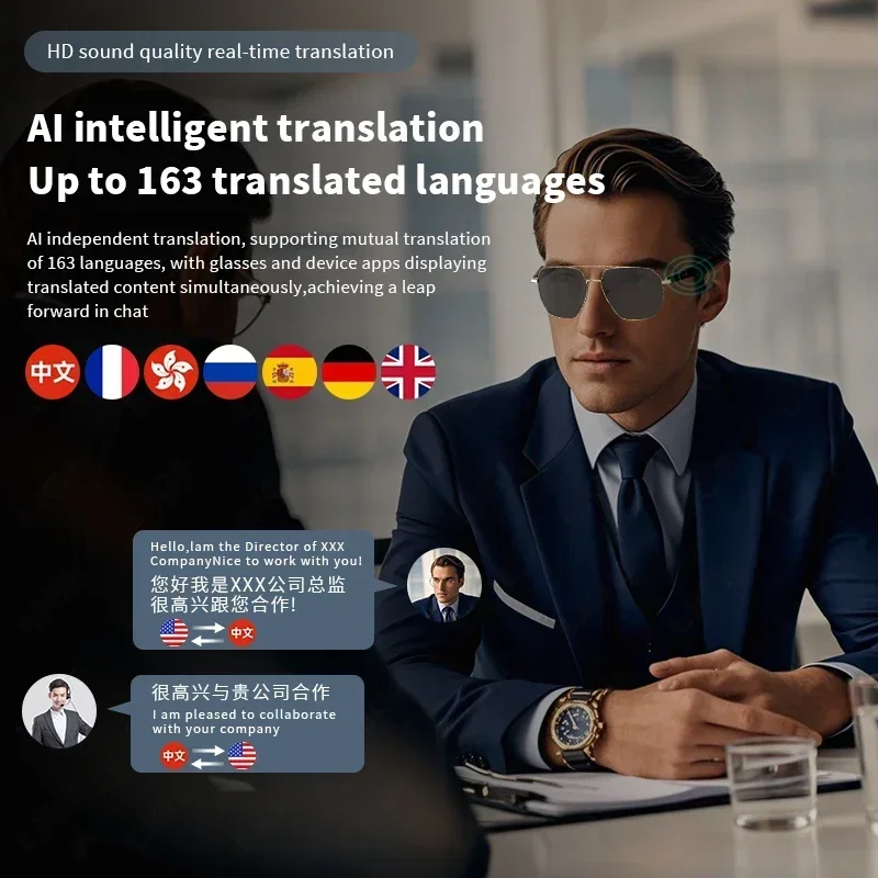 LIGE nuevas gafas inteligentes AI Bluetooth traducción en varios idiomas llamada de voz reproducción de música traductor gafas de sol para Android iOS