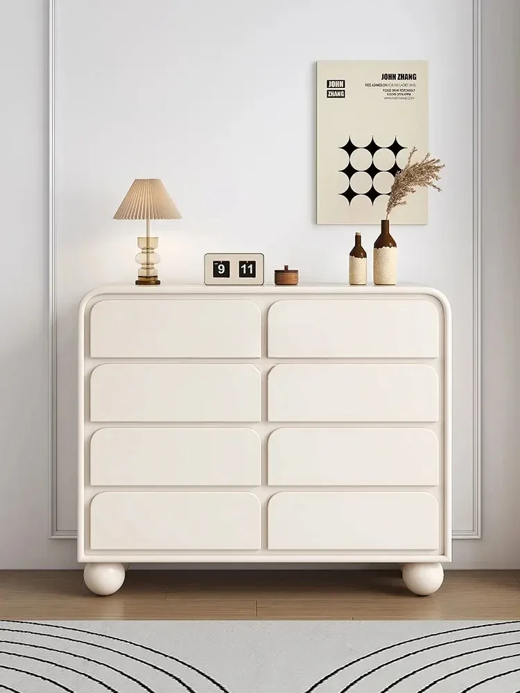 Cream wind bucket cabinet against the wall Modern living room chest of drawers French storage