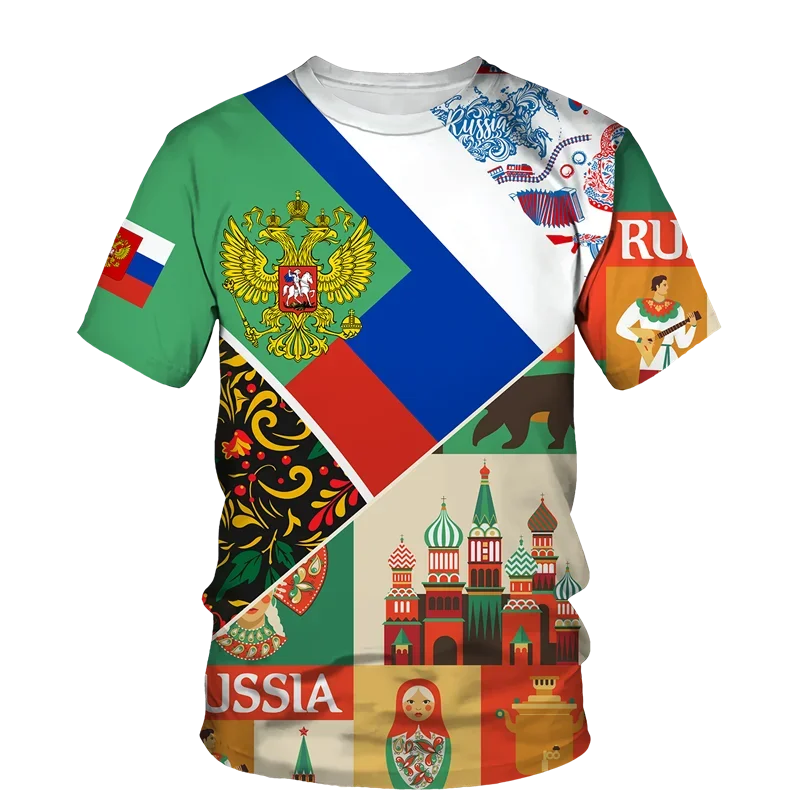 Rusya erkek tişört yaz rahat yuvarlak yaka rus bayrağı kısa kollu Tops Tees erkekler giyim boy T shirt Streetwear