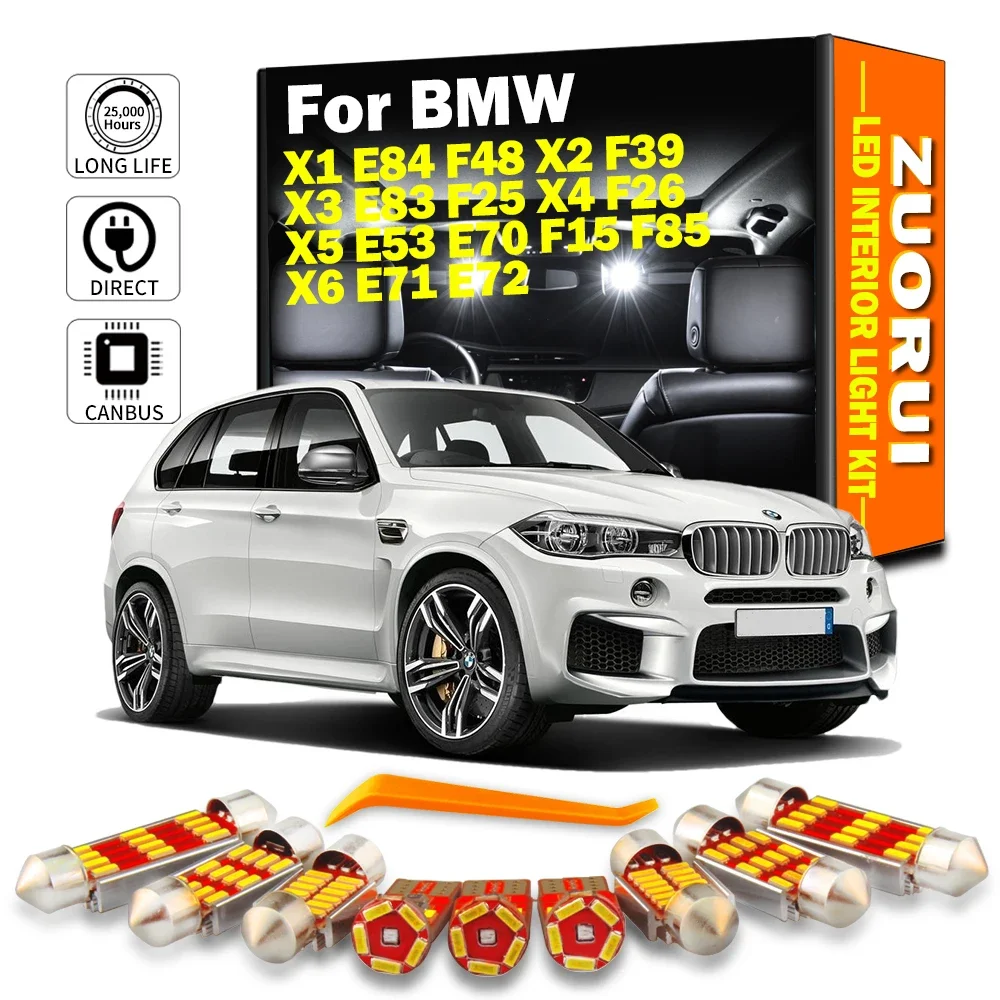 

Canbus LED Interior Map Dome Trunk Light Kit For BMW X1 E84 F48 X2 F39 X3 E83 F25 X4 F26 X5 E53 E70 F15 F85 X6 E71 E72 Car Bulbs
