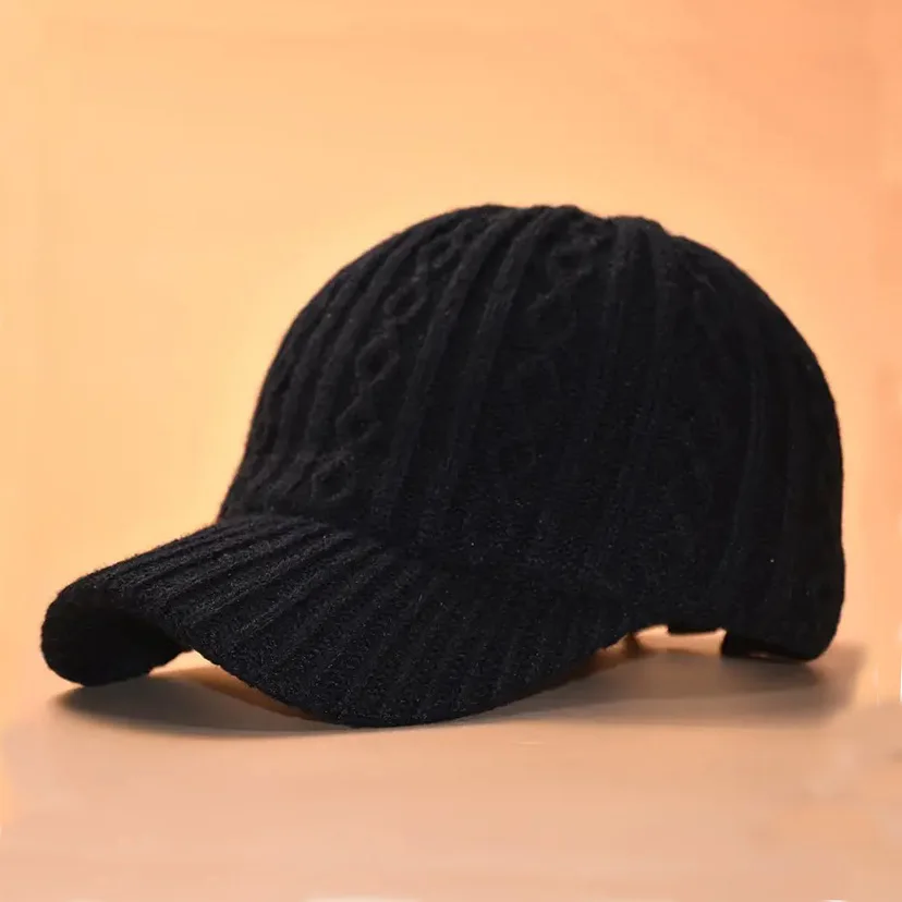 Warm Adjustable Chic Knit Baseball Cap for Women - Elegant Floral Design Visor Hat for Autumn & Winter Outdoor Activities