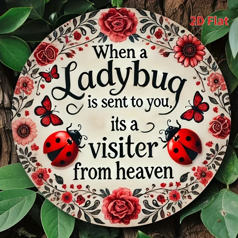 2D Flat, 2D Flat, 2D Flat Printing, a Pair of Ladybugs Are Paradise Visitors Metal Plaque Design, Suitable for Home, Office, Bed