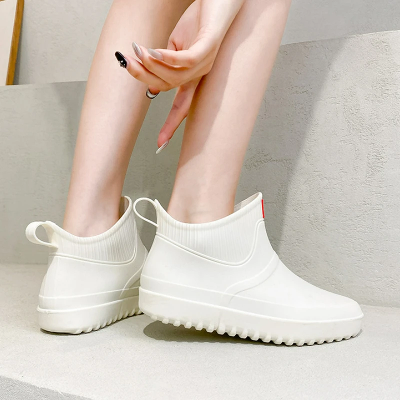 Rubber Shoes Women Waterproof Rain Boots Trend Ankle Galoshes Woman Casual Flats Working Couples Rainshoes Botas De Lluvia