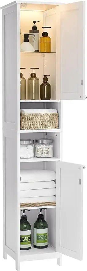 

Slim Bathroom Storage Cabinet, Freestanding Narrow Cabinet with Adjustable Shelves, Open compartments, for Small Spaces