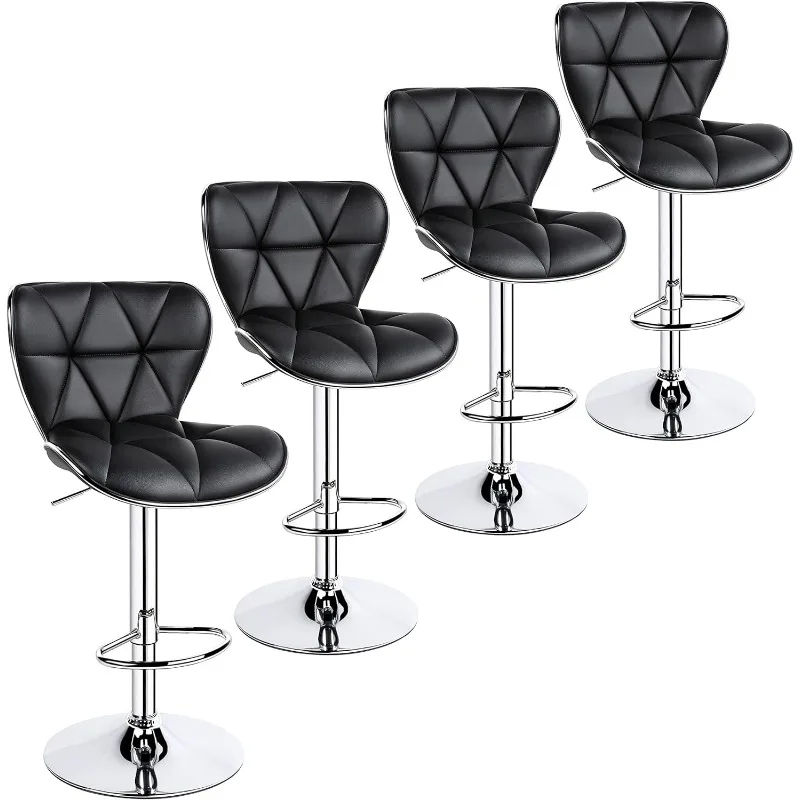 Ajustável PU Leather Bar Stools, Bar Stools, Cadeira giratória com Shell, Back BarStools, Fashionable, Conjunto de 4