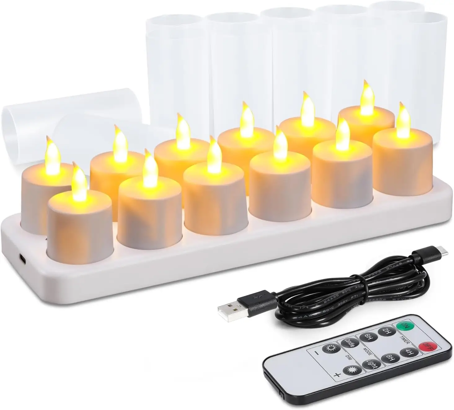 

12-Pack Rechargeable LED Tealights with Remote & Timer - Flameless Candles for Home Decor
