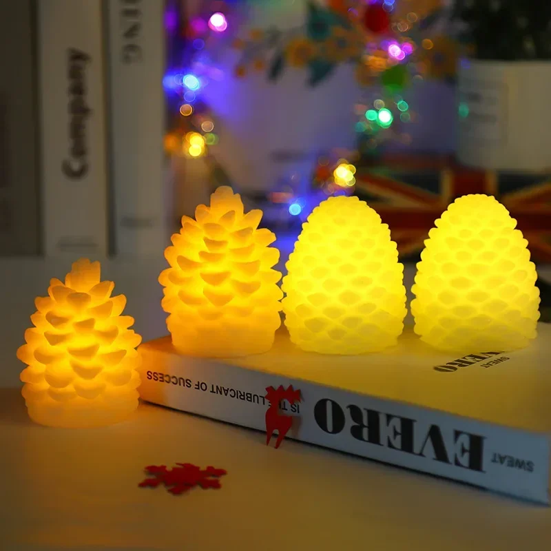 2pcs LED Candle Lamp ivorywhite Pinecone shaped Battery Powered Wedding Christmas Party Gifts Home Festival Decoration Lighting