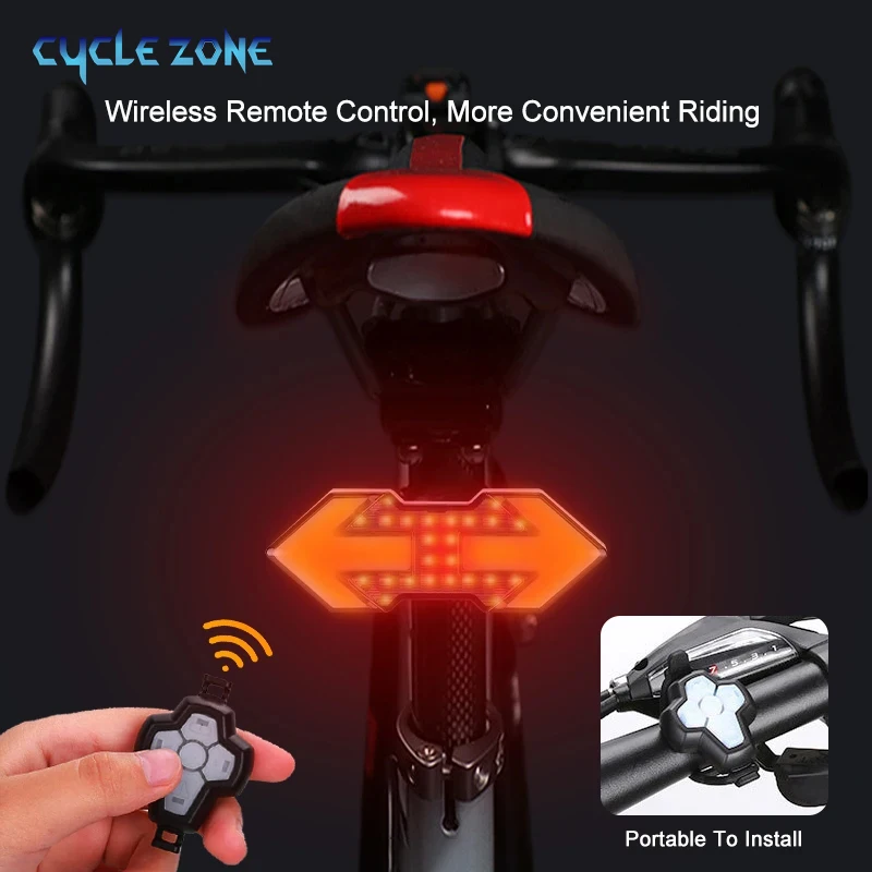 Bicycle Turn Signal Taillight Bike Wireless Remote Controlled Warning Light USB Rechargeable Waterproof Night Riding Rear Lights