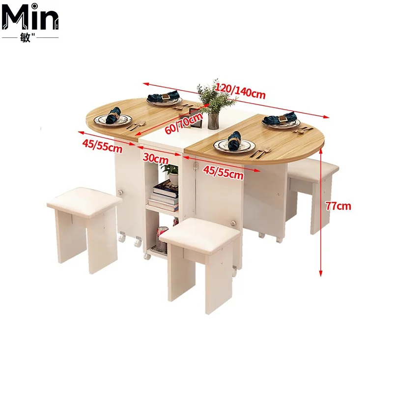 Italian Nordic Luxury Folding Dining Set with 4 Chairs Simple Space Saving Furniture for Kitchen Dining Room