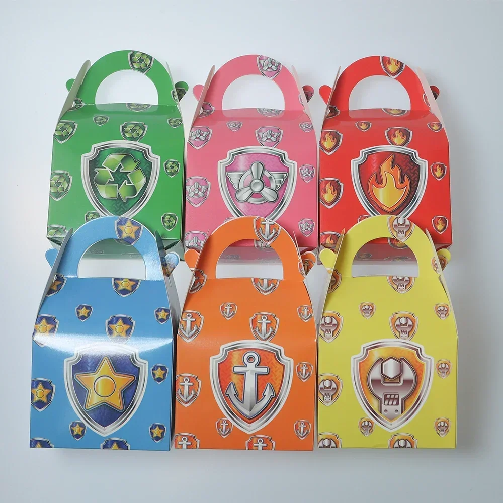 Paw Patrol Bag 6pcs Birthday Bags Candy Box Party Favors Cartoon Dog Skye Disposable Paper Box Boys Girls Baby Shower Supplies