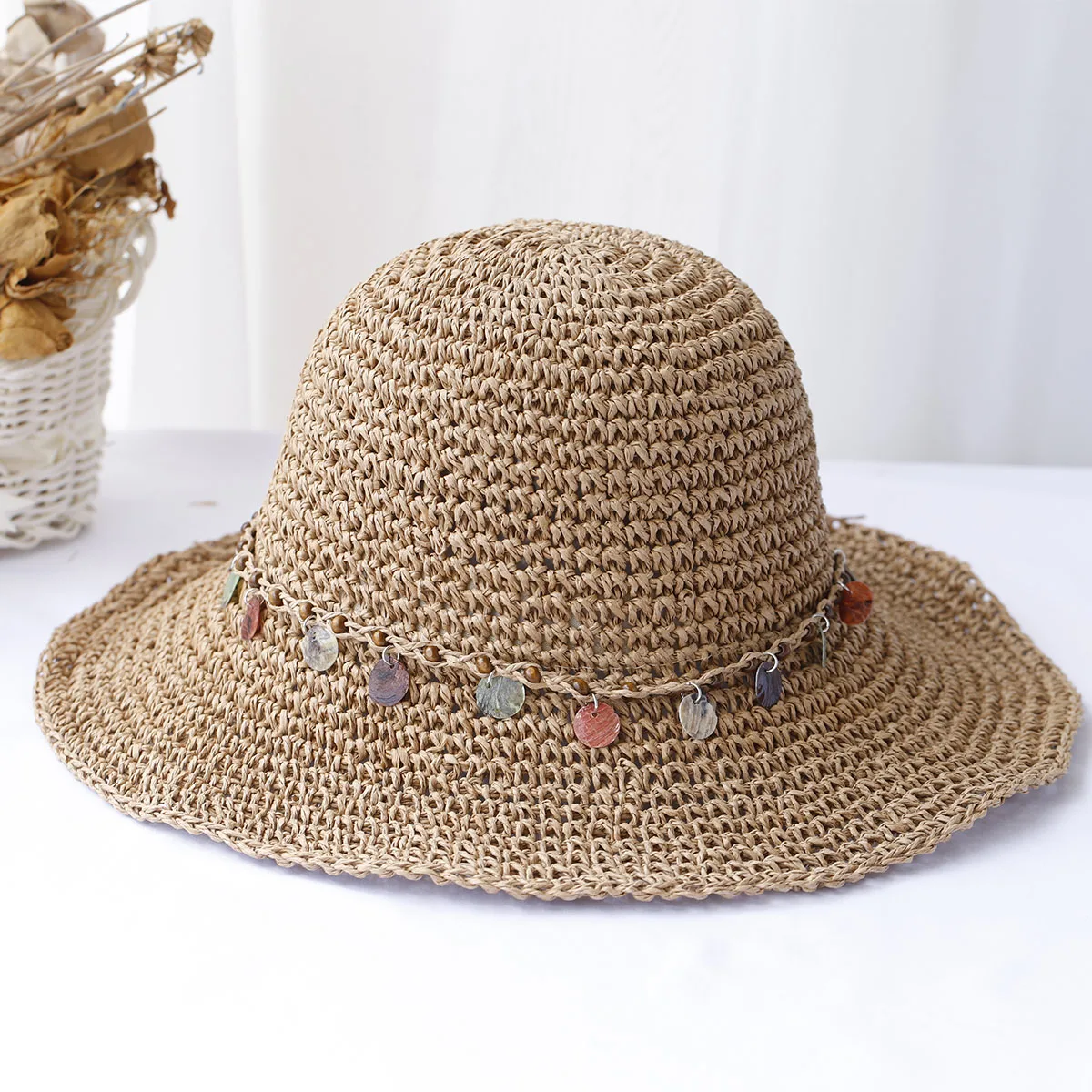 Girl New fashion Style bucket hat Multicolor Foldable Sun Crochet Hat For Beach, Travel And Vacation handmade straw hat