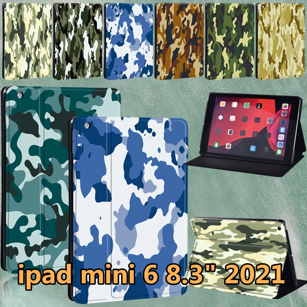 

Case for IPad Mini 6 A2567 A2568 A2569 Case Funda Apple IPad Mini 6 2021 8.3" Leather Camouflage Pattern Protective Case Cover